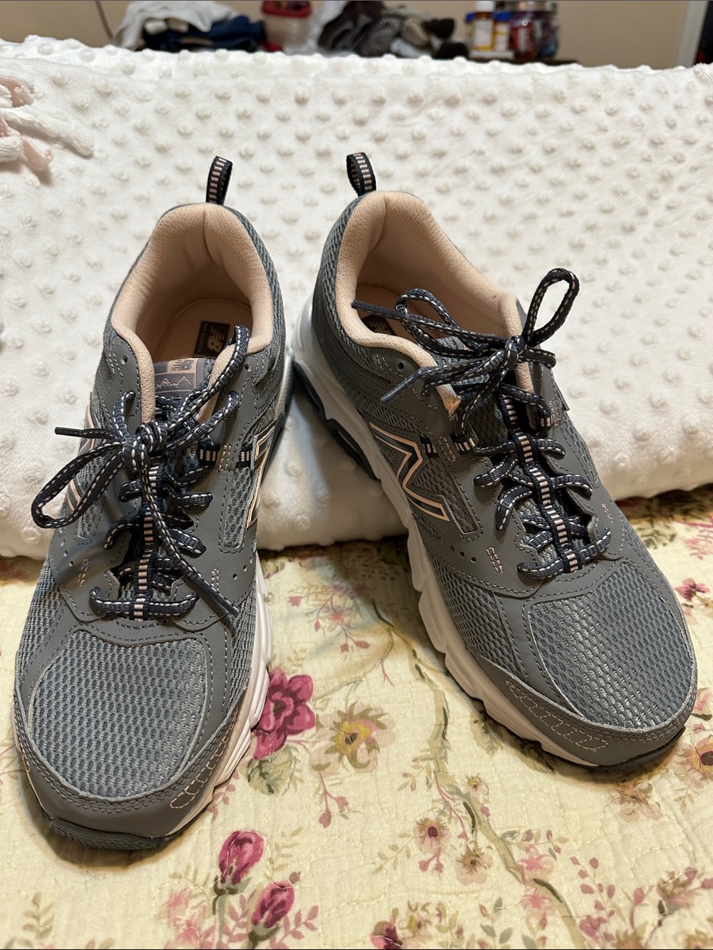 New Balance Gray Sneakers with Light Pink Accents